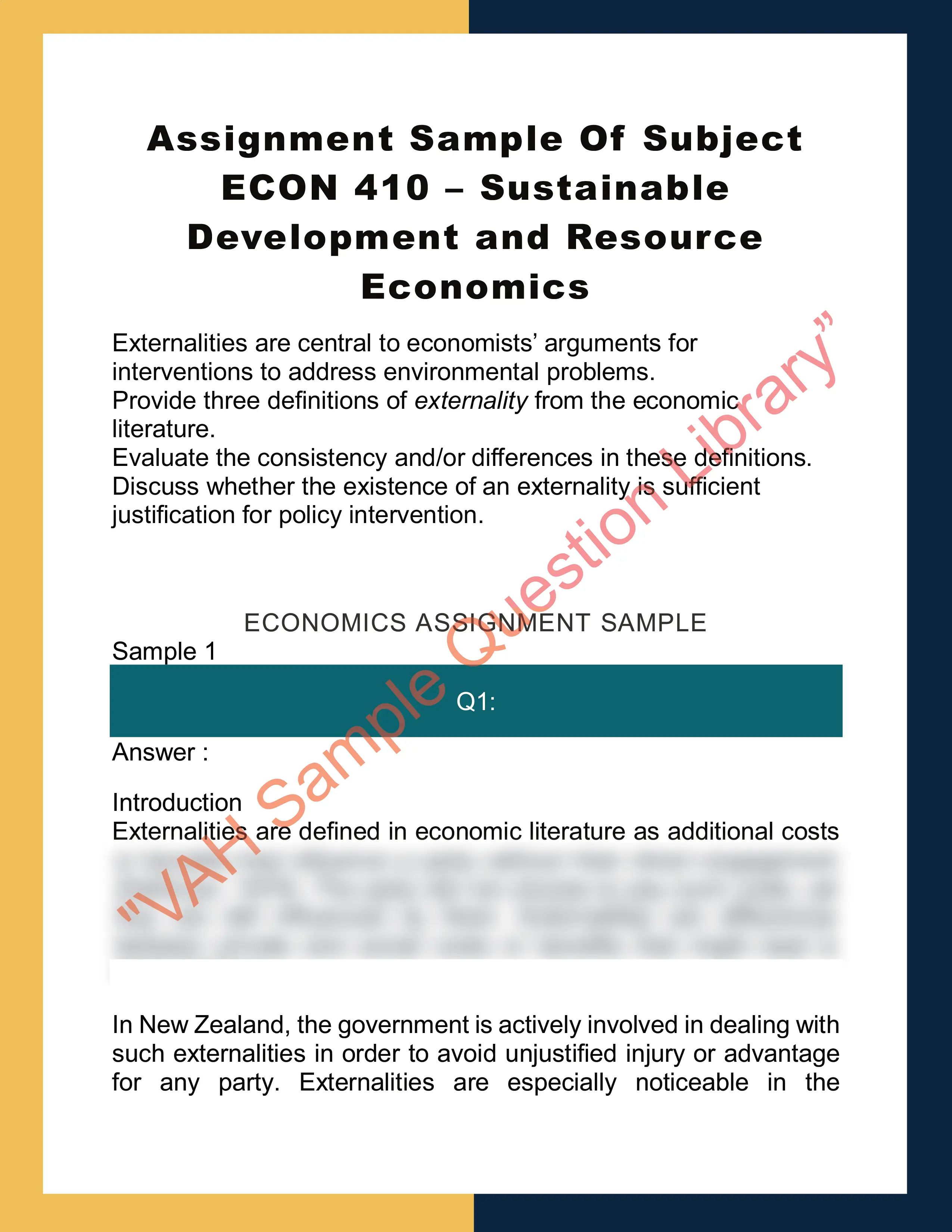 Assignment Sample Of Subject ECON 410 – Sustainable Development and Resource Economics 0